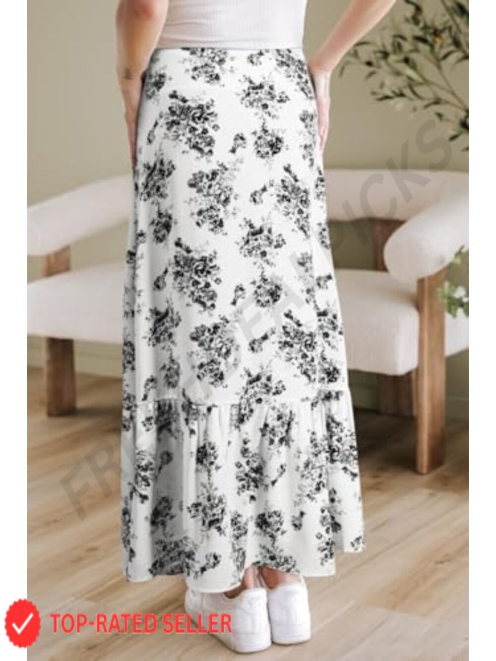 Women's High Waisted Wrap Maxi Skirt with Slit - Floral - Picture 4 of 6